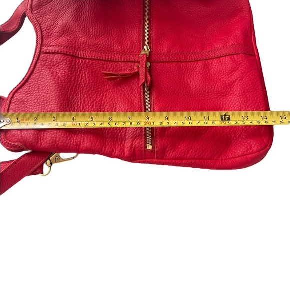 Fossil Erin Red Leather Foldover Crossbody Tote Bag Pockets Adjustable Strap - Picture 9 of 12